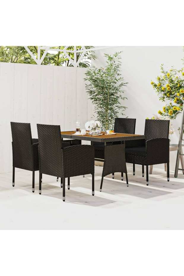 5 Piece Outdoor Dining Set Poly Rattan Black