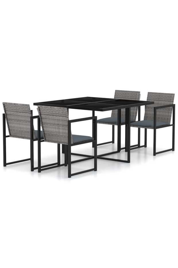 5 Piece Outdoor Dining Set with Cushions Poly Rattan Grey