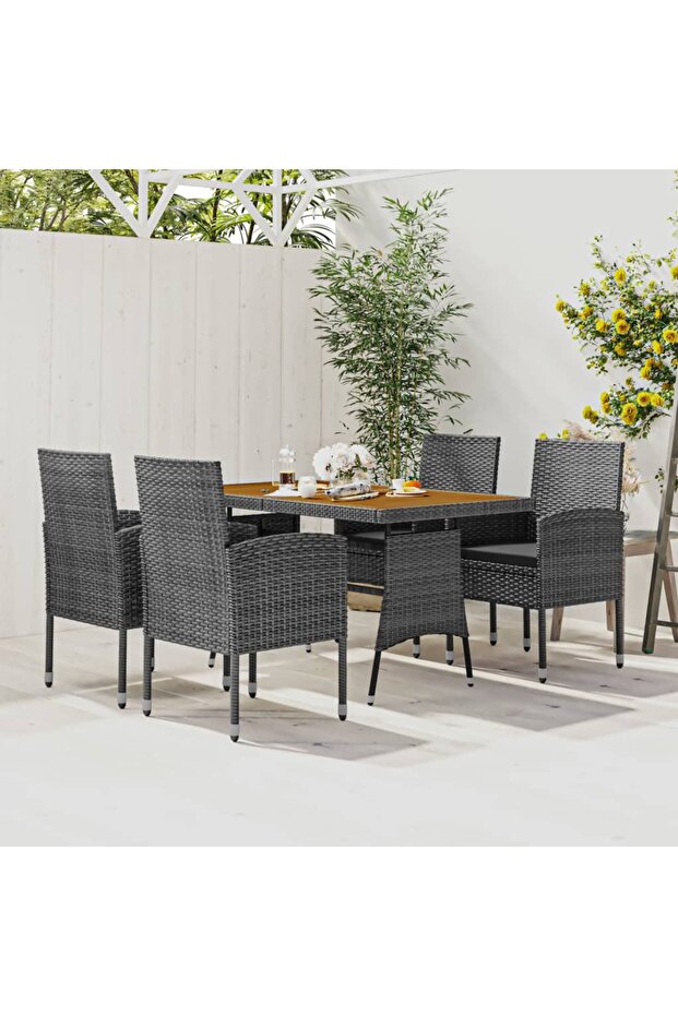 5 Piece Outdoor Dining Set Poly Rattan Grey