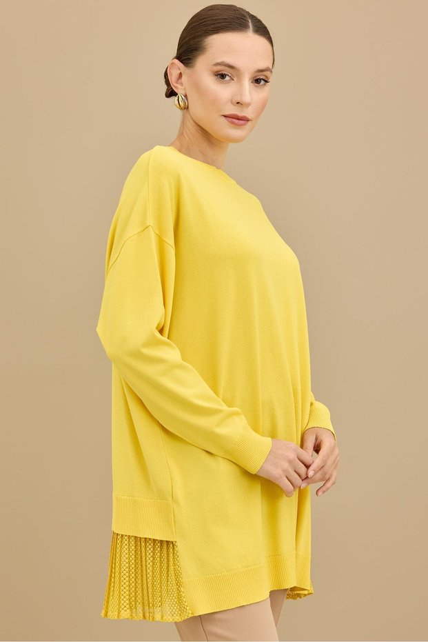 Fabric Garnished Knitwear Tunic Yellow