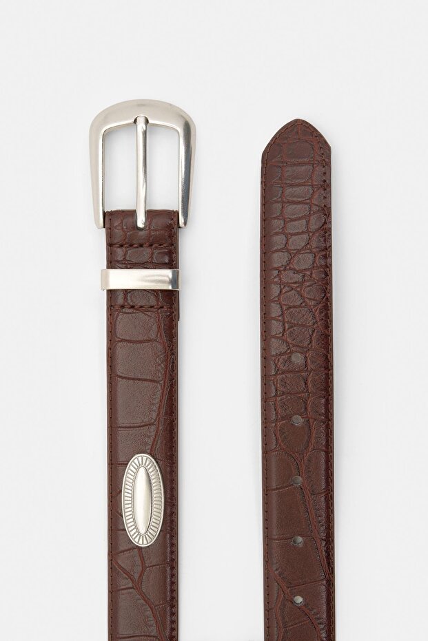 Timsah derisi görünümlü suni deri kemer - 4