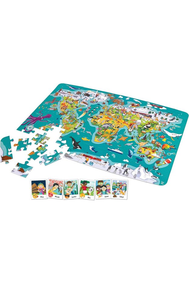 World Tour Puzzle And Game | Two-In-One 100 Piece Puzzle and Game, Colorful World Puzzle Toy