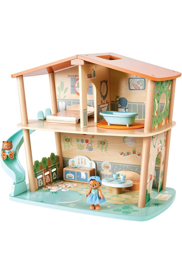 Tigers’ Jungle House | Two-Level Wooden Dollhouse Play Set | Eco-Friendly Materials | Encoura