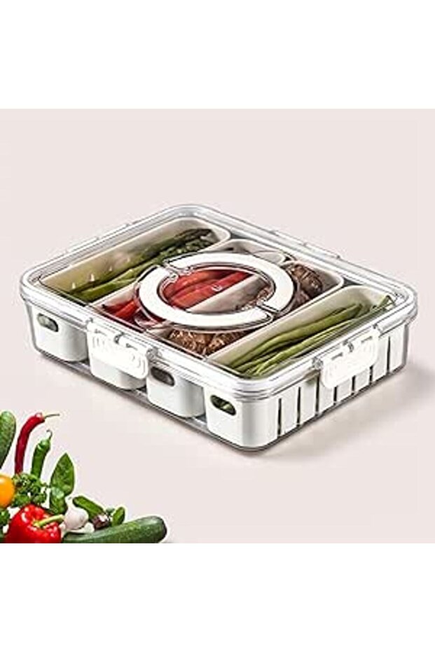 CENXI Salad Bar Containers for Fridge with Lid and Handle, Fruit Storage Containers with 4 Removable