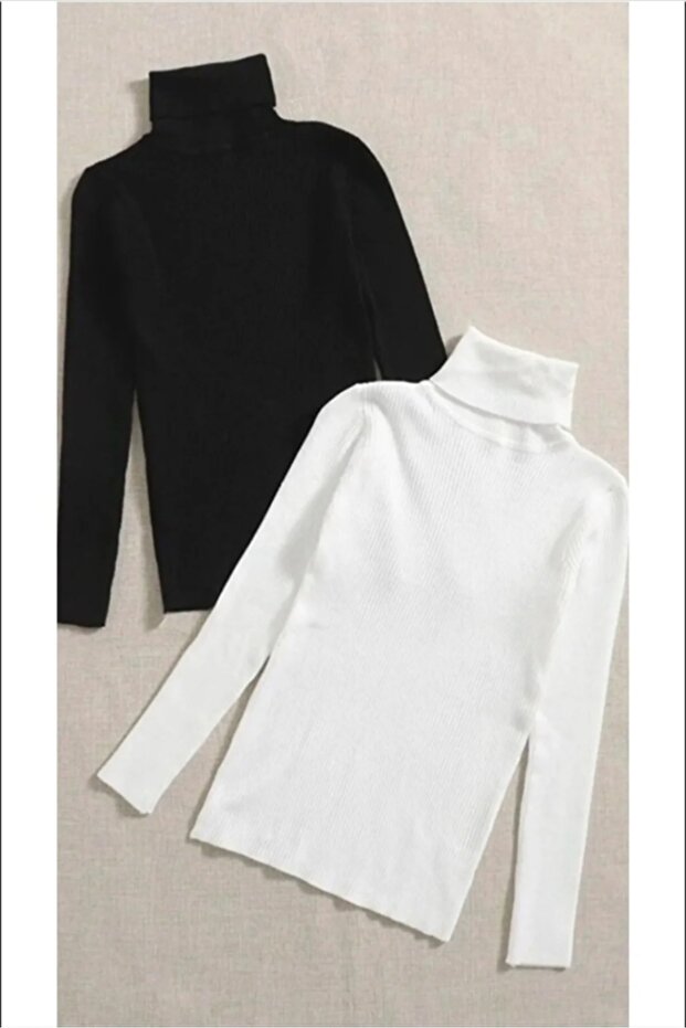 Unisex Premium Black and White Set Cotton Turtleneck Camisole Ribbed Slimfit High Neck Sweater