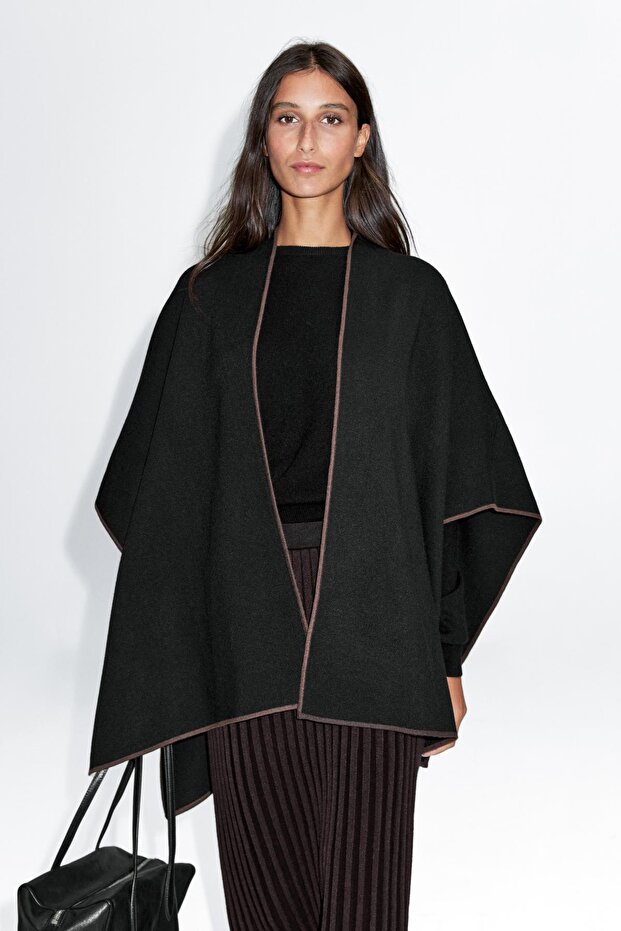 Kontrast detaylı triko panço - 3