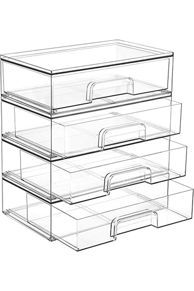 Vtopmart 12.1''W Clear Stackable Storage Drawers,4 Pack Acrylic Plastic Organizers Bins for Makeup P