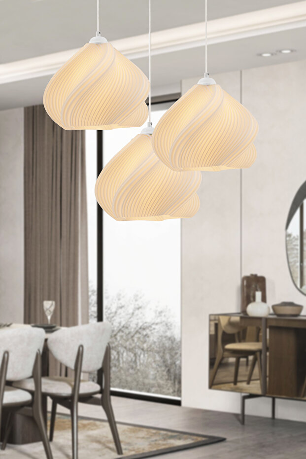 Leaf 3'lü Beyaz Modern Pinterest Tarzı Sarkıt Avize - 1