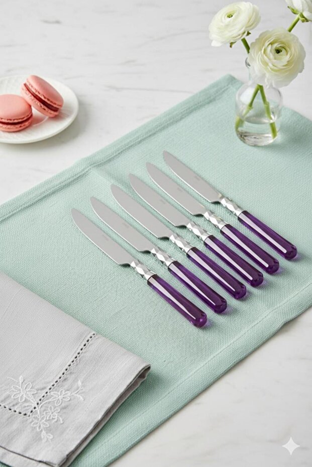 6-Piece Stainless Steel Purple Dessert Knife Set