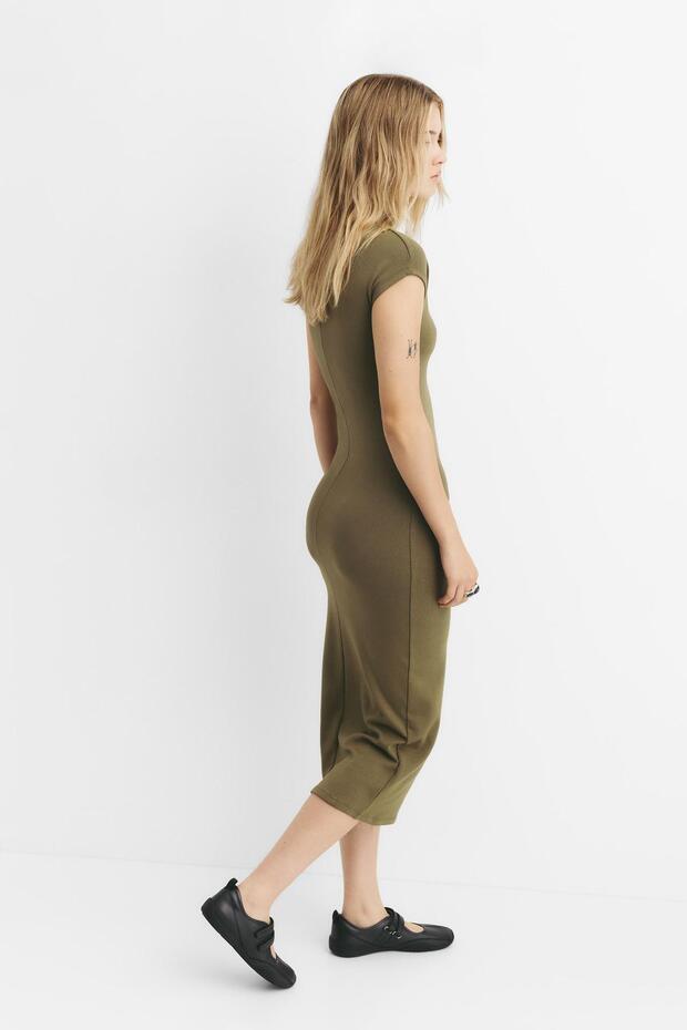 Dik yakalı midi elbise - 3