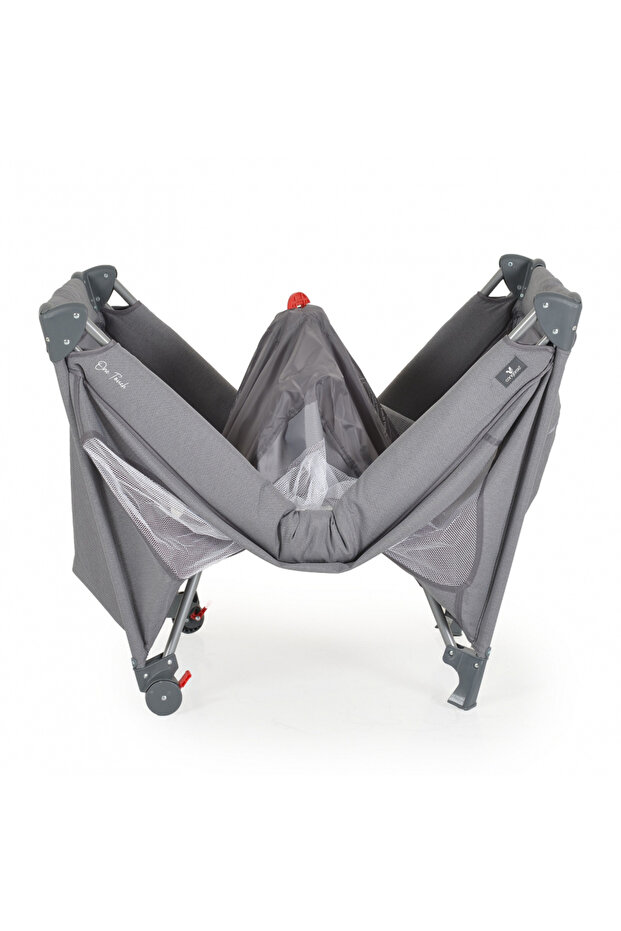 One Touch Single Level Folding Crib Dark Grey - 6
