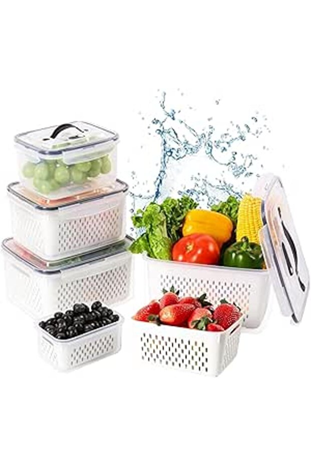 Fruit Vegetable Saver Container, Food Storage Containers Set with Removable Colander/Lid/Vent/Handle - 1