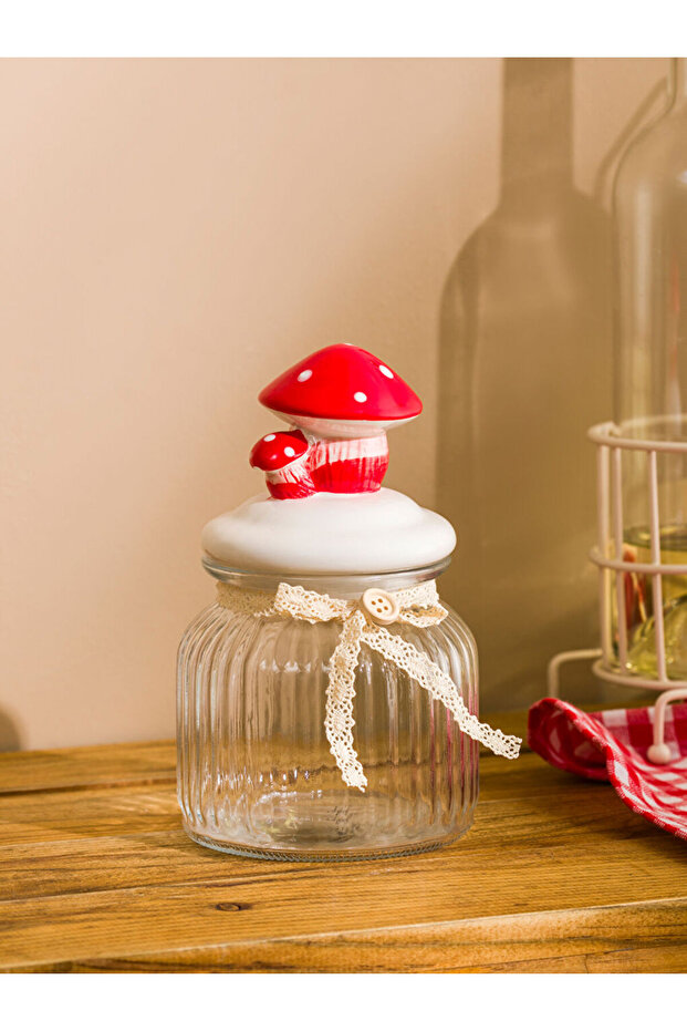 Sparkling Choices from Shining Store |   Glass Storage Container with Mushroom Figure 600 ml - 2