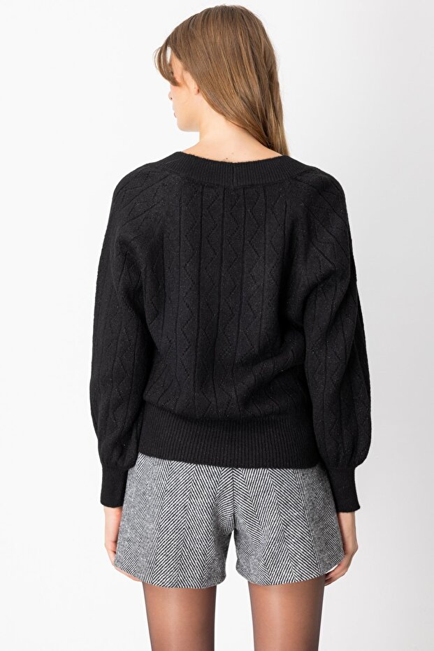 Sim Detaylı V Yaka Kazak - 4