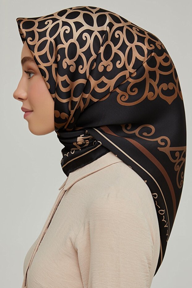 وشاح أنيق منقوش بنمط عرقي، وشاح بني اللون