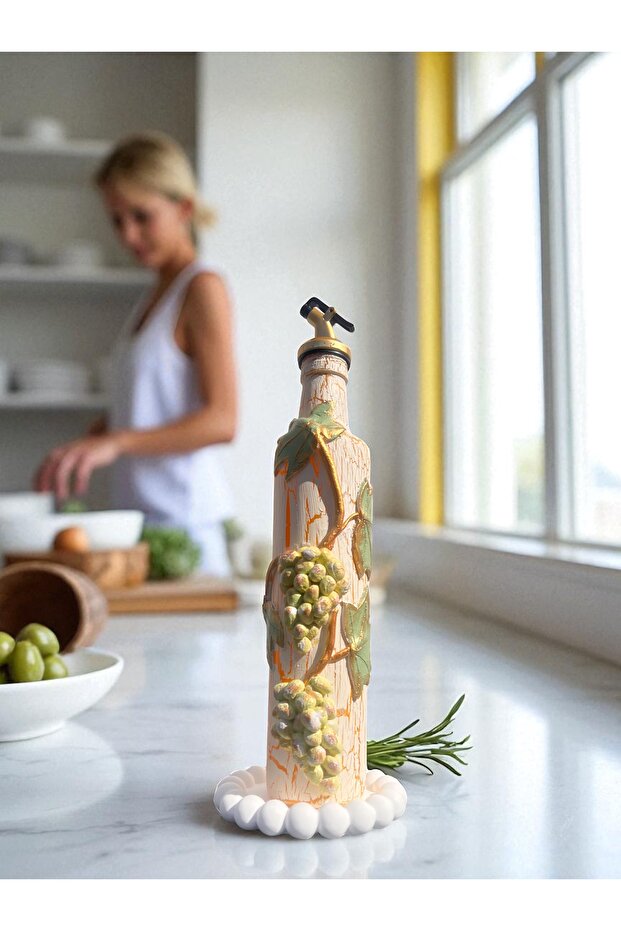 500 ml Clay Embossing Application Yellow Grape Pattern Handmade Olive Oil & Grape Vinegar Bottles - 3
