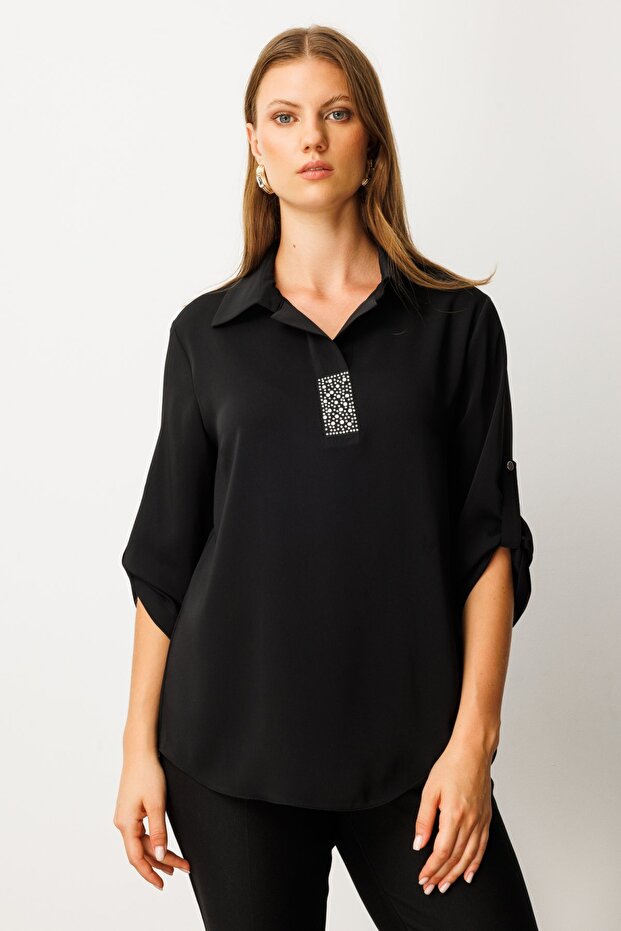 Mi Yakası Stone Detailed Shirt