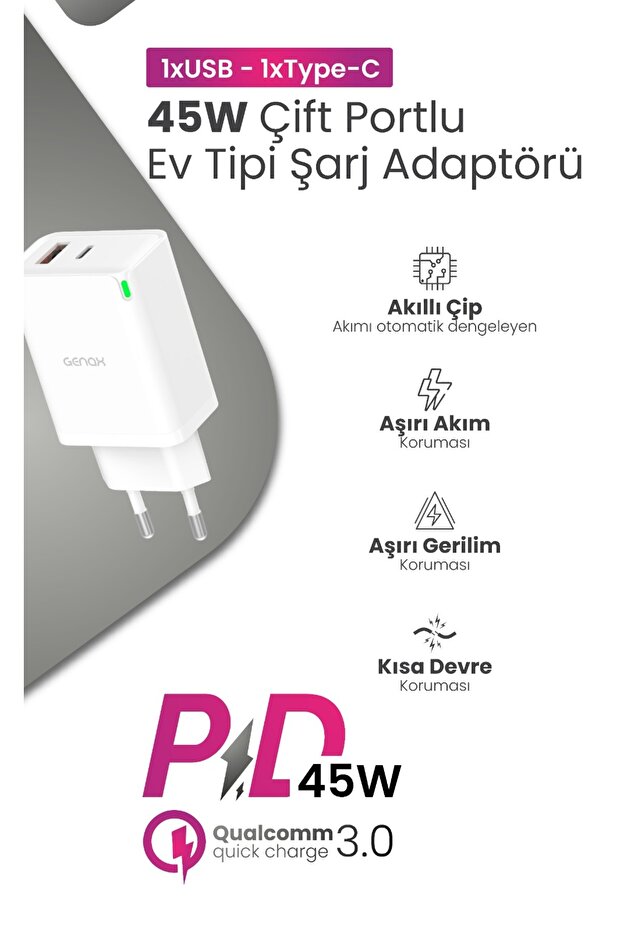 Samsung Tab S10+ / Tab S10 Ultra / Tab S10 FE / Tab S10 FE+ uyumlu PD USB 45W Hızlı Şarj Adaptörü - 3