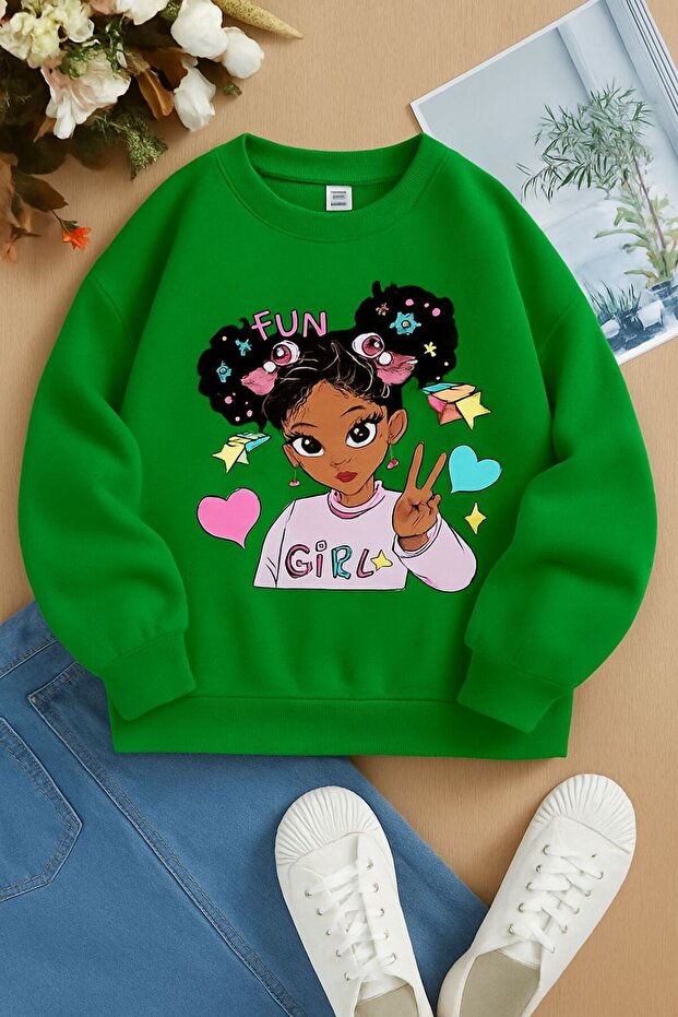 3 Yarn Combed Cotton Girls Printed Unisex Children's Sweat