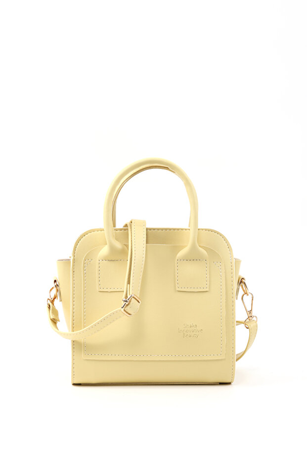 Yellow Shk219 Faux Leather, Zippered, Two Compartments, Adjustable Strap, Hand, Arm and Shoulder Bag