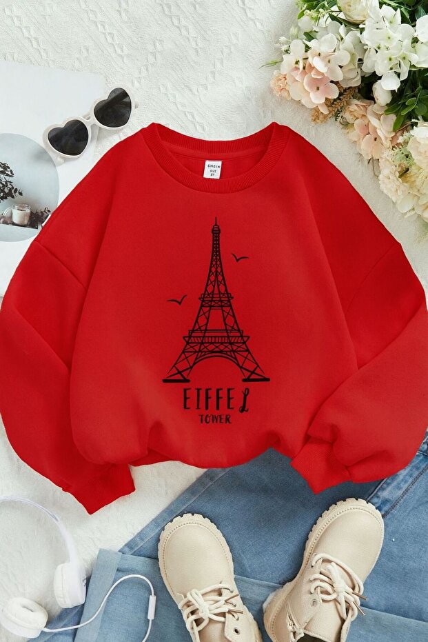 3 Yarn Combed Cotton Eyfel Printed Unisex Children's Sweat