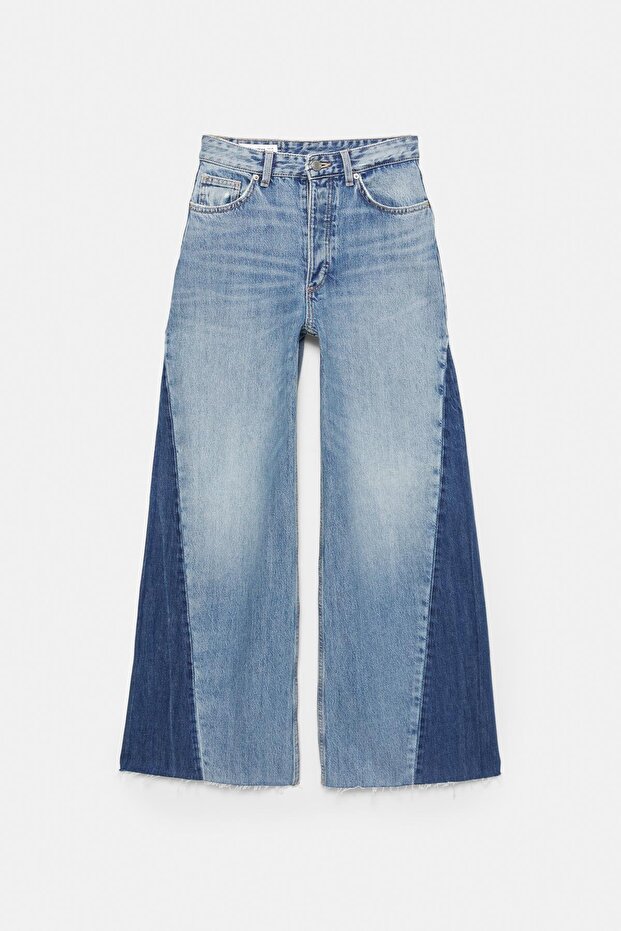 Kontrast detaylı süper geniş paça jean - 6