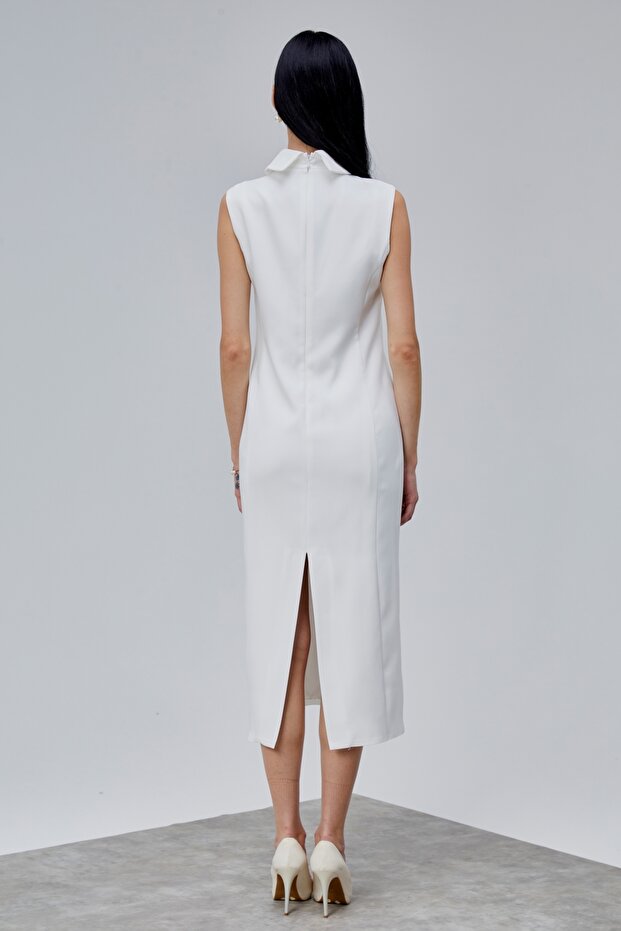 Sıfır Kol Midi Boy Krep Elbise - 8