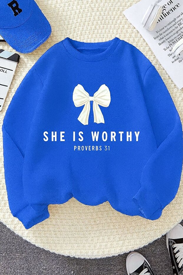 3 Yarn Combed Cotton She Is Worthy Printed Unisex Children's Sweat