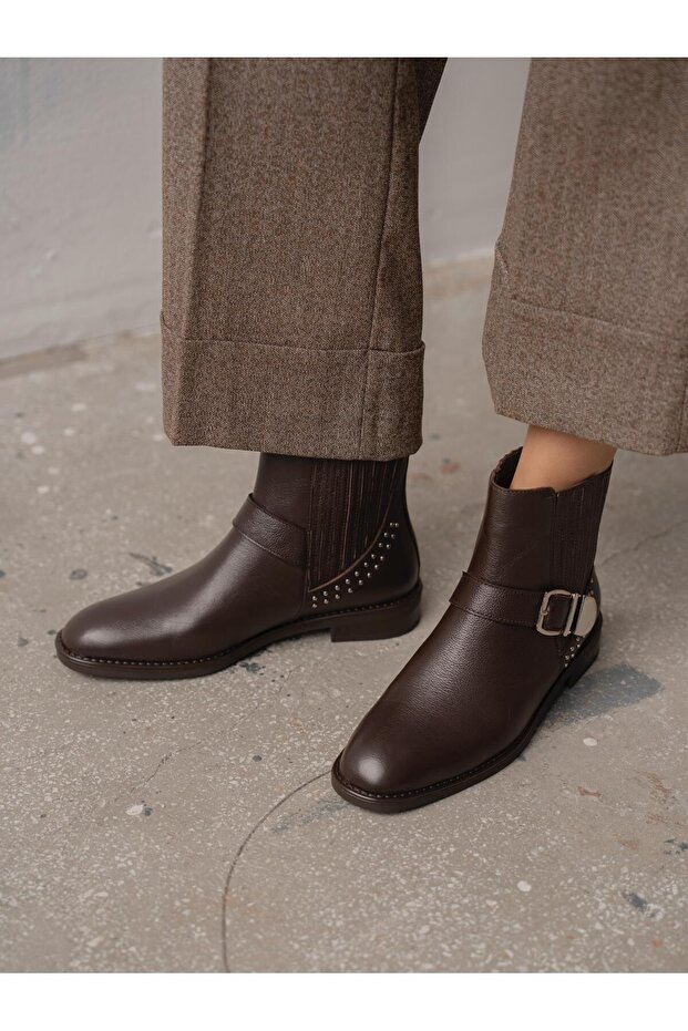 Novan Kahve Hakiki Deri Kadın Bot - 3