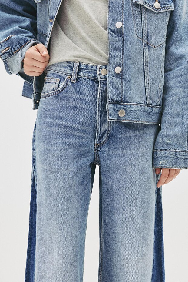 Kontrast detaylı süper geniş paça jean - 3