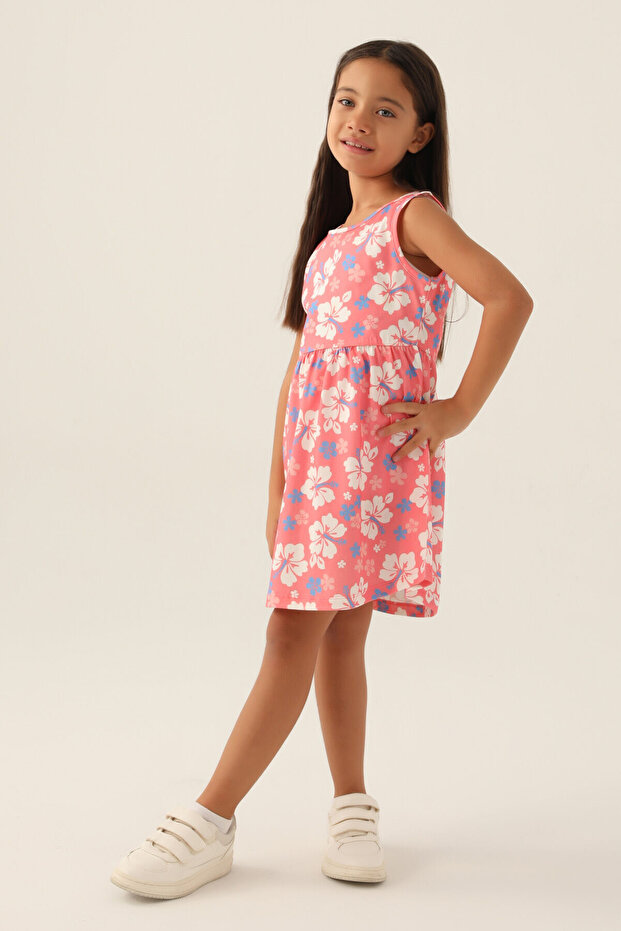 Çiçekli Penye Elbise - 2