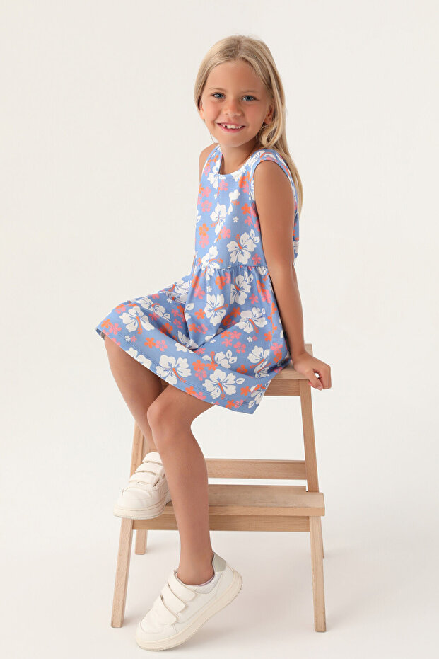 Çiçekli Penye Elbise - 2