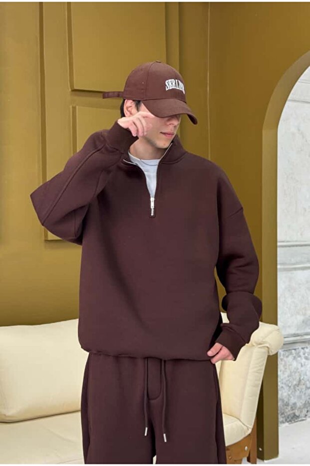 سويت شيرت أساسي فاخر كبير الحجم بسحاب نصفي - 3