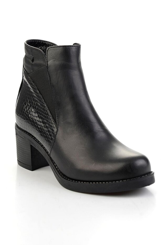 Siyah Siyah Hakiki Deri Kadın Bot & Bootie K02717211003 - 2