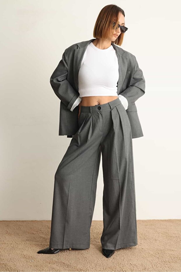 Gray Oversize Jacket Pants Set - 6