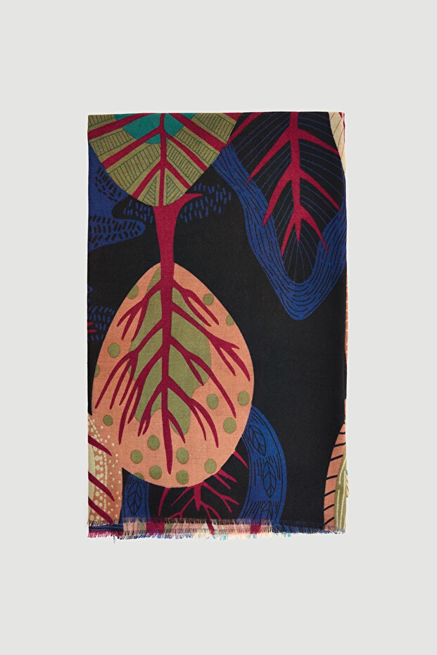 Yaprak Desenli Şal - Yeşil - 1