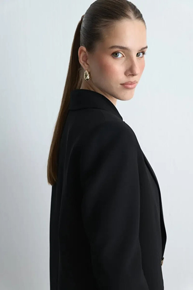 Krep Blazer Ceket - Siyah - 5
