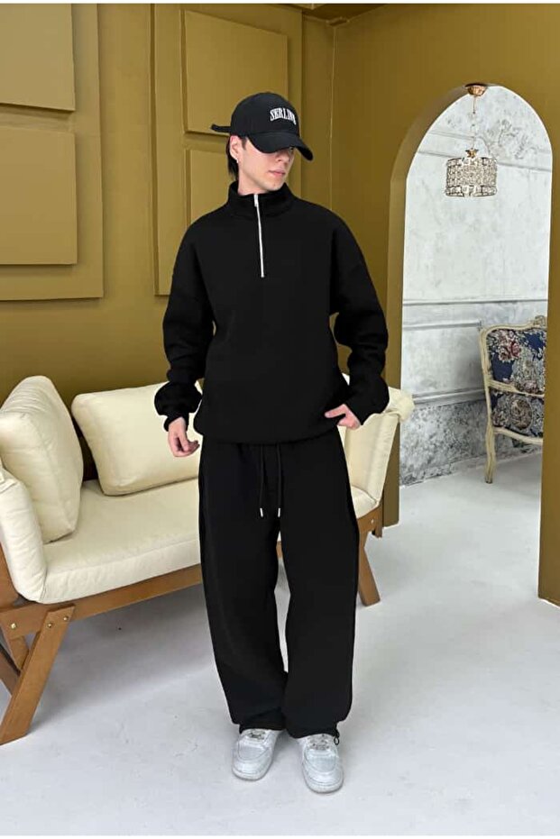 سويت شيرت أساسي فاخر كبير الحجم بسحاب نصفي - 6