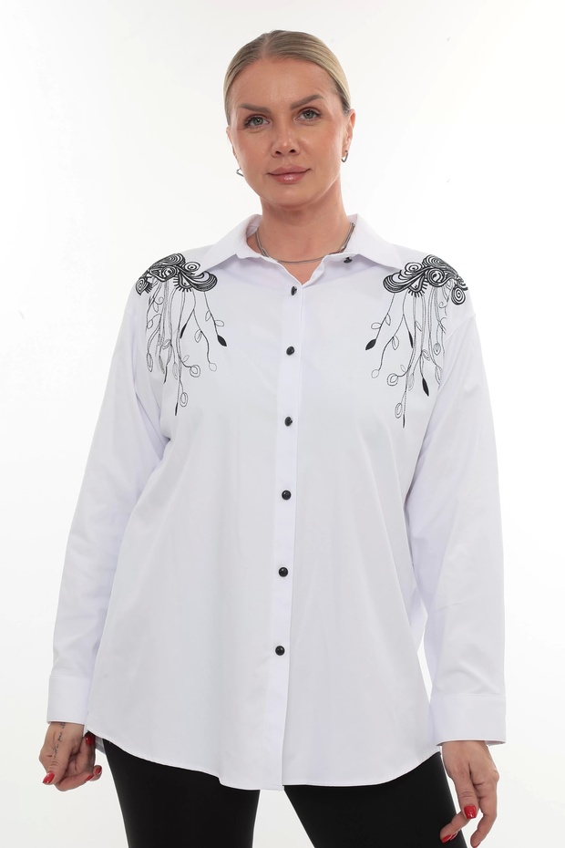 Design Plus Size Women's Embroidered Shirt Long Sleeve Buttoned Casual Stylish Suitable for Matching