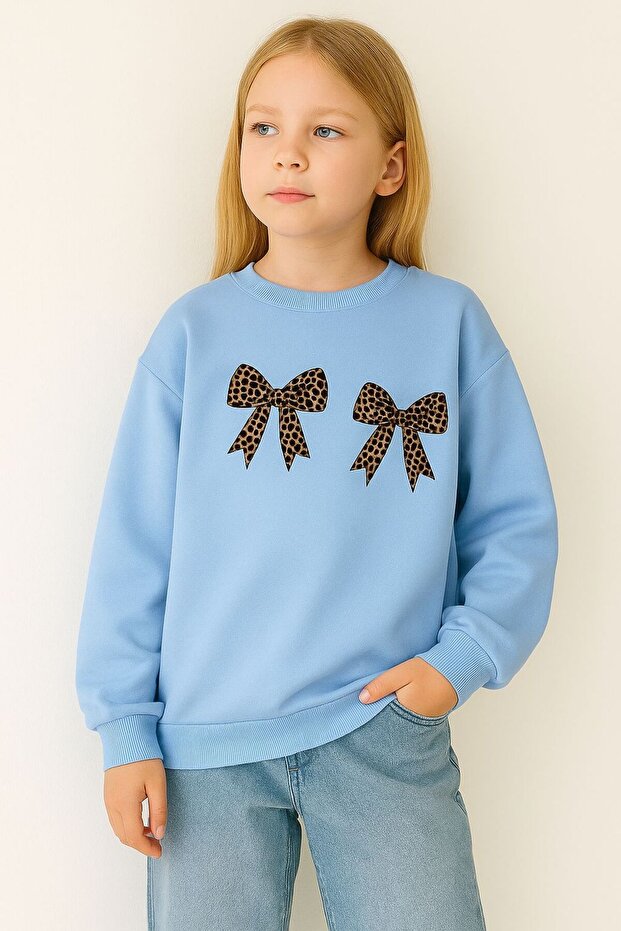 3 Yarn Combed Cotton Leopard Ribbon Printed Unisex Children's Sweat