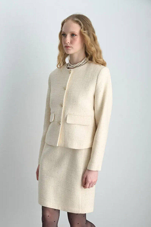 جاكيت تويد بياقة دائرية - إكرو - 5