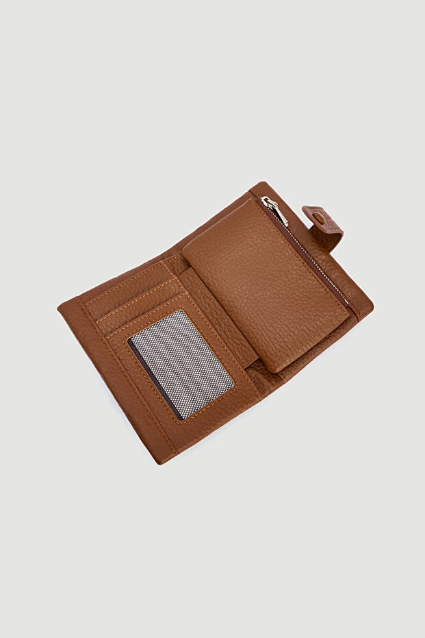 Düğme Detaylı Mini Cüzdan - Taba - 3