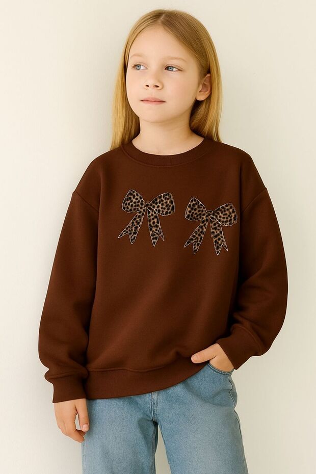 3 Yarn Combed Cotton Leopard Ribbon Printed Unisex Children's Sweat
