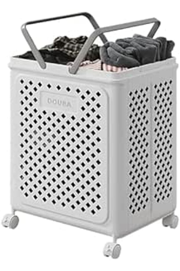 SLEEPHEAD®Folding Laundry Basket with Wheels and Handles,Plastic Home Collapsible Laundry Basket