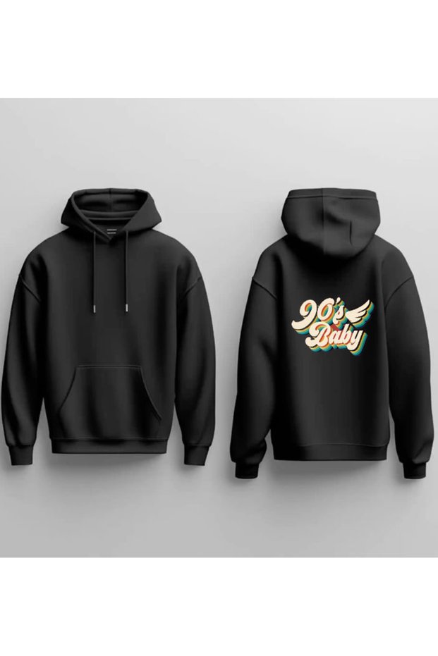 New Season 90S Baby Djital Printed 3 Yarn Cotton Hooded Sweatshirt