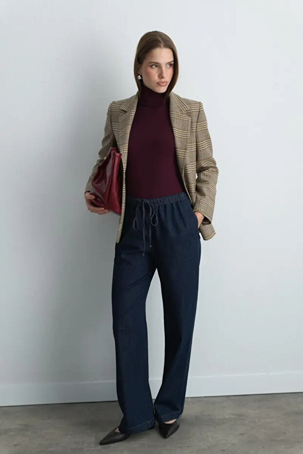 Ekose Blazer Ceket - Bej - 5