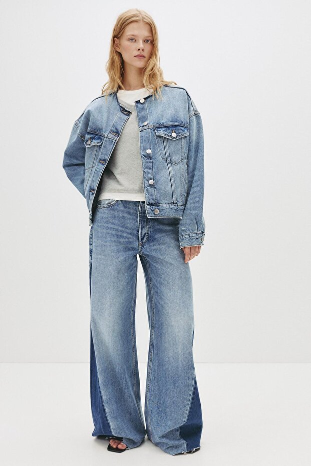 Yakası olmayan jean ceket - 2