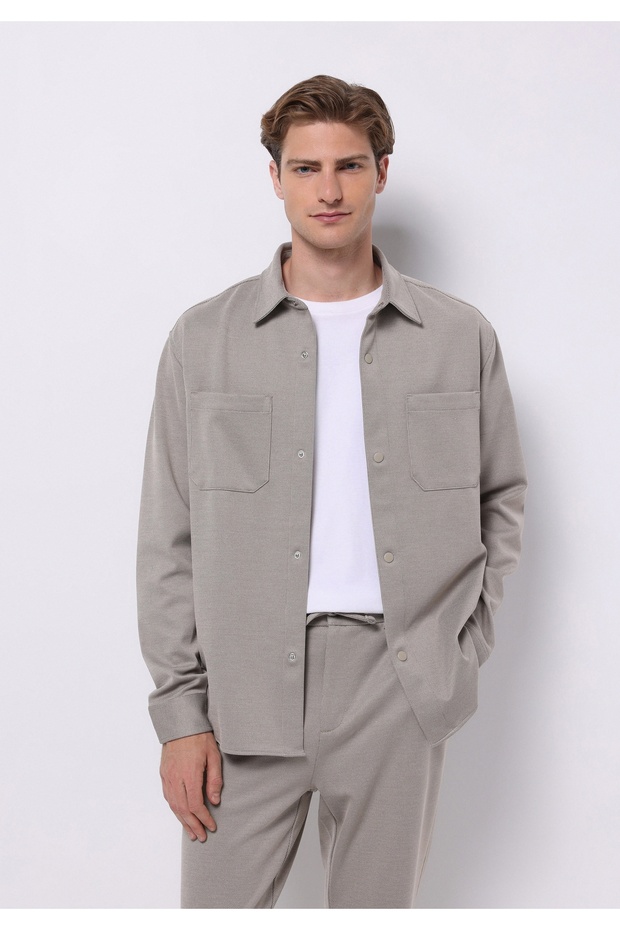 Regular Fit Erkek Bej Shacket - 1