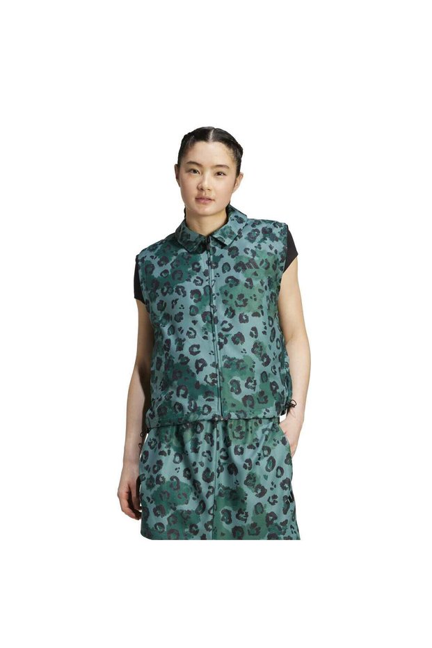 Vest All over Print Women Green Classic Collar Vest