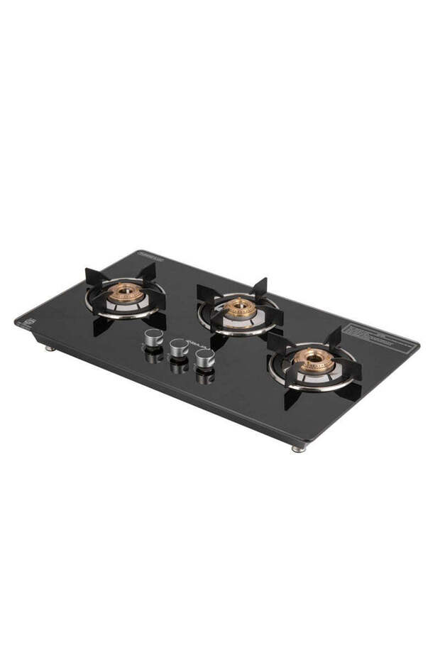 3 Burner Dual Hob Top Gas Cooktop – Toughened Glass Automatic Gas Stove with Brass Burners